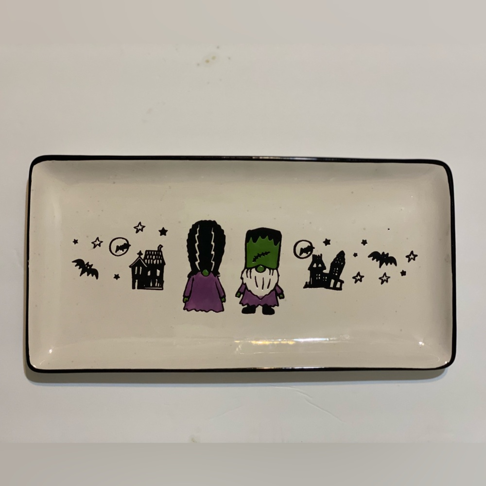 Cobwebs & Cauldrons ceramic Frankenstein Bride Haunted House Halloween dish